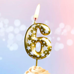 Свеча цифра №6 Звездочки золото