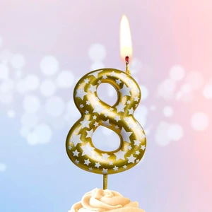 Свеча цифра №8 Звездочки золото