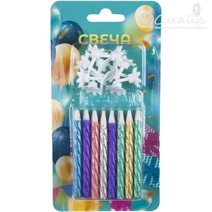 Свечи Спирали, Ассорти, Металлик, 6 см, 24 шт. с держат.
