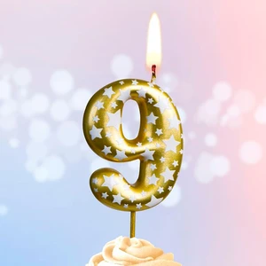 Свеча цифра №9 Звездочки золото