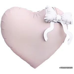 Шар (22''/56 см) Сердце, Белый бант, Розовый