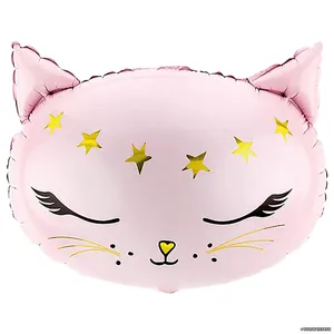 Шар (19''/48 см) Фигура, Голова, Волшебный котенок, Розовый