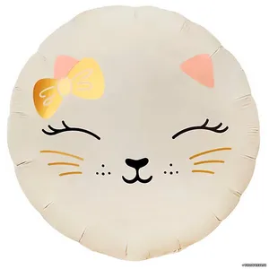 Шар (18''/46 см) Круг, Кошечка с бантом, Кремовый, Сатин